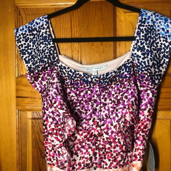 JULIA JORDAN JJ37939 A-Line Tie Waist Belt Multicolor Dot Midi Dress Size 8 NEW - Picture 5 of 11